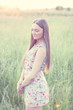 © byswat - Beautiful girl field green meadow in summer park delicate dress, enjoying leisure, fashion style, glamor life,  student at a bright sunny day.
