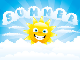 Wall Mural - Cheerful sun and clouds in the blue sky.