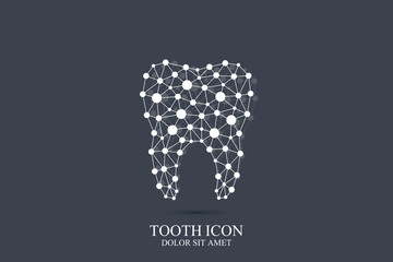 Tooth vector template icon with connected lines and dot. Medical design. Dentist office care dental clinic