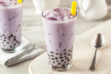 Wall Mural - Homemade Taro Milk Bubble Tea with Tapioca