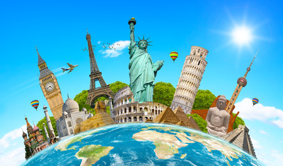 Wall Mural - famous landmarks of the world surrounding planet earth
