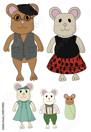Cute Mouse Family Cartoon Vintage Clothing Mom Dad Sister Brother Baby Stock Vector Adobe Stock