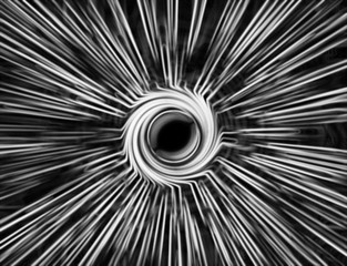 Horizontal black and white blurred teleport swirl abstraction ba