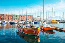 Street View Of Naples Harbor With Boats, Italy Europe