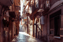 Street View Of Old Town In Naples City, Italy Europe
