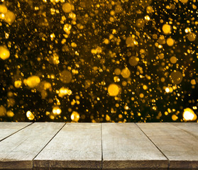 Wall Mural - image of wooden table in front of abstract blurred background