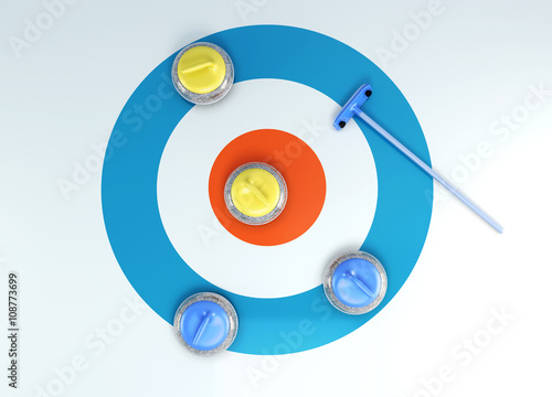 Fotografía Group of curling stones top view of the ice shuffleboard
