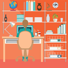 Wall Mural - Business woman working in home office.