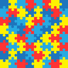 World autism awareness day. Colorful puzzles vector background. Symbol of autism. Medical flat illustration. Health care