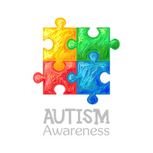 World Autism Awareness Day. Colorful Puzzle Vector Design Hand Drawn Sign. Symbol Of Autism. Sketch. Medical Flat Illustration. Health Care