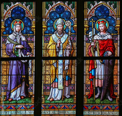 Stained Glass - Saints Ludmilla, Methodius and Wenceslas Poster Mural XXL