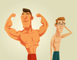 Strong and weak men. Vector flat cartoon illustration