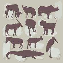 Set Of African Animals. Silhouette. Vector