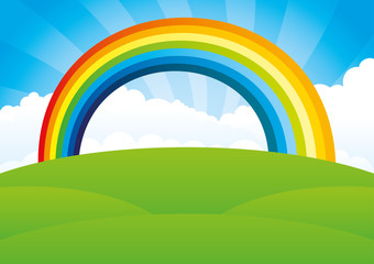 Poster - Rainbow and clouds in the blue sky.