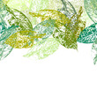 Nahtlose HIntergrundgrafik aus Avocadoblättern mit Textfreifeld