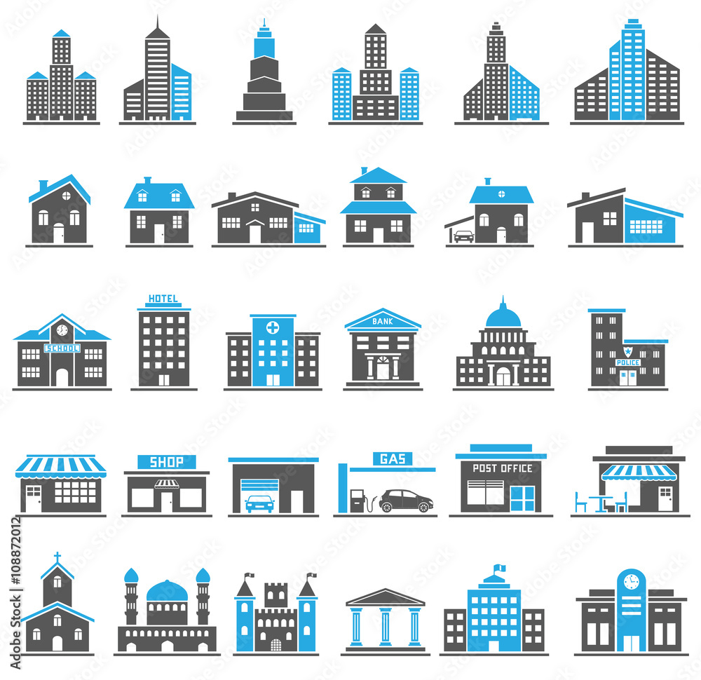 Building Icons Set Stock Vector | Adobe Stock