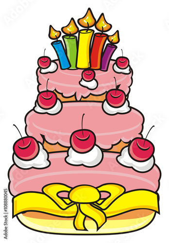 Candles Many Illustration Cake Dessert Pastry Sweet Layers Isolated Cartoon Holiday Birthday Bow Charry Barry Pink Happy Birthday Buy This Stock Illustration And Explore Similar Illustrations At Adobe Stock Adobe Stock