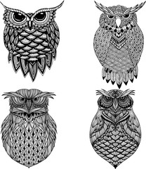 Wall Mural - OWL vector handdrawn illustration in zentangle style