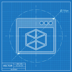 Vector icon of 3d program window. Blueprint style