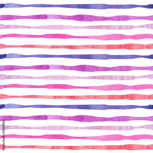 Cotton fabric Watercolor horizontal stripes seamless pattern. Striped vector background in purple and pink colors.