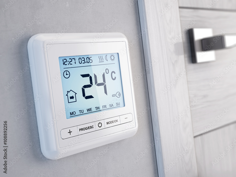 Modern digital programmable Thermostat - obrazy, fototapety, plakaty 