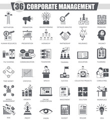 Poster - Vector Corporate managment black icon set. Dark grey classic icon design for web.