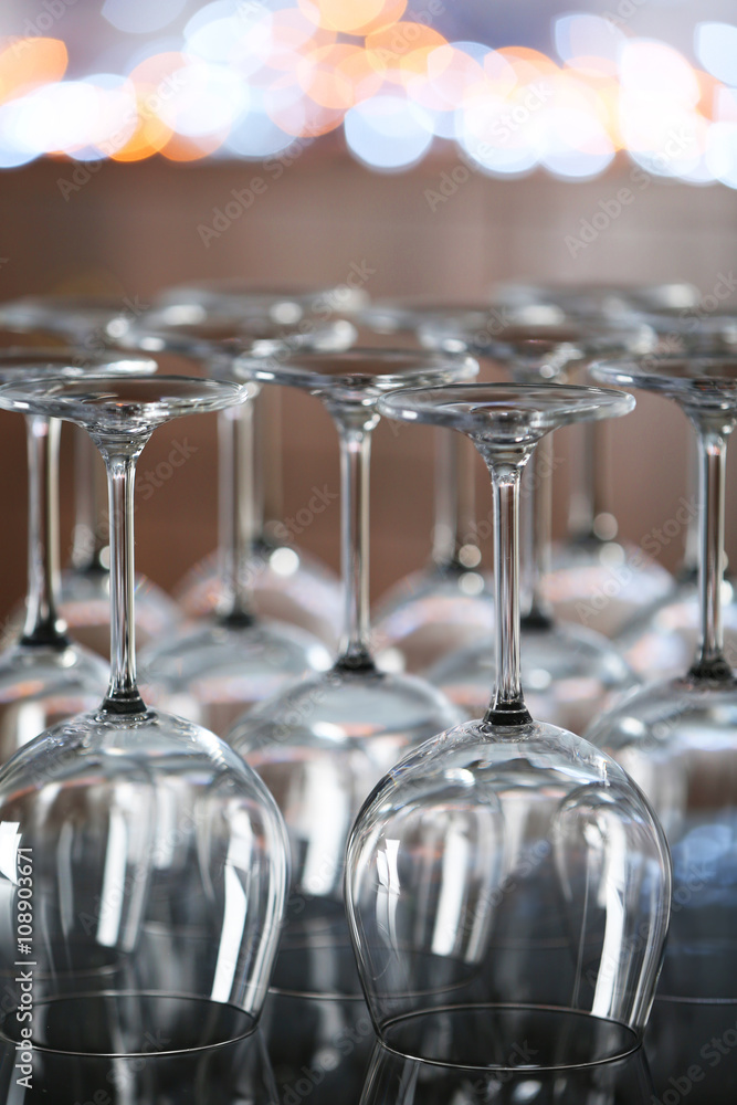 Upturned wine glasses on the table
