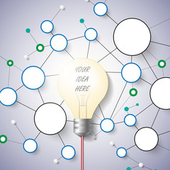 3d light bulb infographics with network background. vector. illu