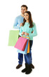 © Africa Studio - Young couple with colorful shopping bags isolated on white