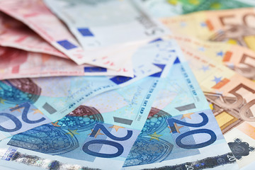 Sticker - Set of different euro banknotes, background