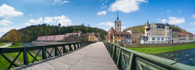 Wall Mural - panorama of the bridge and the church in a small German town