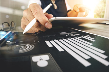 Website designer working digital tablet and computer laptop with
