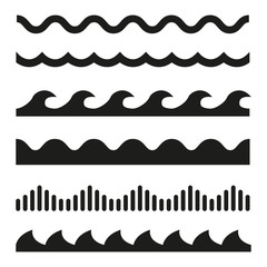 Wall Mural - vector black wave icons set on white background. water waves