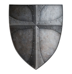 Wall Mural - Big medieval crusader's metal shield isolated 3d illustration