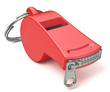 Red whistle with a closed zipper. 3D render illustration isolated on white background
