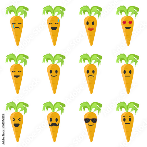 Vector emoji carrot set. Set carrot smiles. Cartoon emoji carrot. Stock