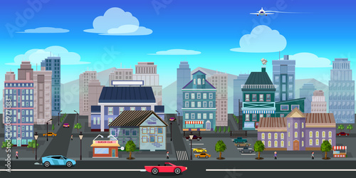 city game background 2d game application. Vector design. плакат