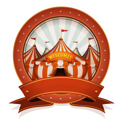 Wall Mural - Vintage Circus Badge And Ribbon With Big Top