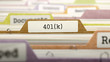 401K Concept on File Label in Multicolor Card Index. Closeup View. Selective Focus. 3D Render. 