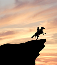 Horse Rider On Cliff Silhouette