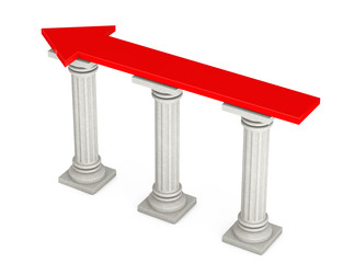 Fototapete - Red Progress Arrow over Classic Columns. 3d Rendering