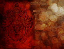 Hindu God Ganesh With Many Arms Red Grunge