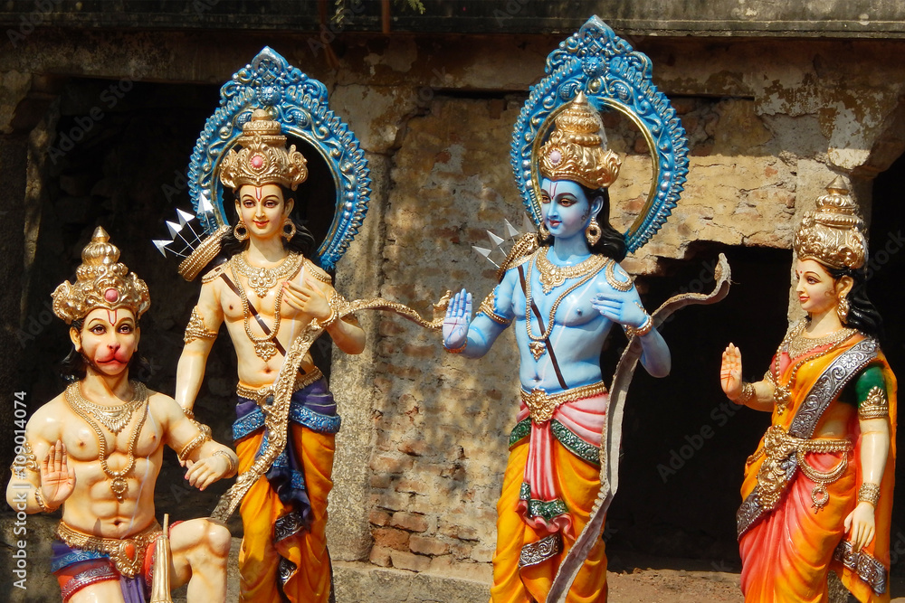 Idols of Hindu gods Rama ,laxmana, goddess sita in rath yatra on sri ...
