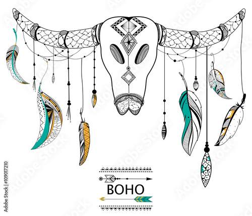 czaszka-byka-w-tribal-boho-stylu-tle
