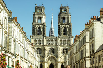 Wall Mural - View at Gothic cathedral Basilique Cathédrale Sainte-Croix d'Orléans from the main street at Orléans 