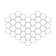 Honeycomb set in shape of heart. Beehive element. Honey icon. Isolated. White background. Flat design.