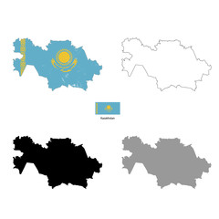 Wall Mural - Kazakhstan country black silhouette and with flag on background