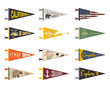 Set of adventure pennants. Pennant explore flags design. Vintage surf, caravan, rv templates. USA, california pennant with summer camp symbols trailer, signpost, anchor, bear. Summer hawaii old style