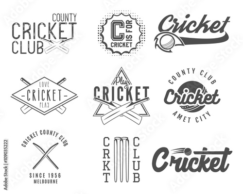 Set Of Cricket Team Emblem And Design Elements Cricket Championship Logo Designs Cricket Club Badges Sports Symbols With Cricket Gear Equipment Use For Web Or Tee Design Or Print Them Buy
