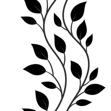 Vector Illustration, Seamless Pattern, Decorative Dark-grey Wavy Tree Branches With Black Leaves On White Background